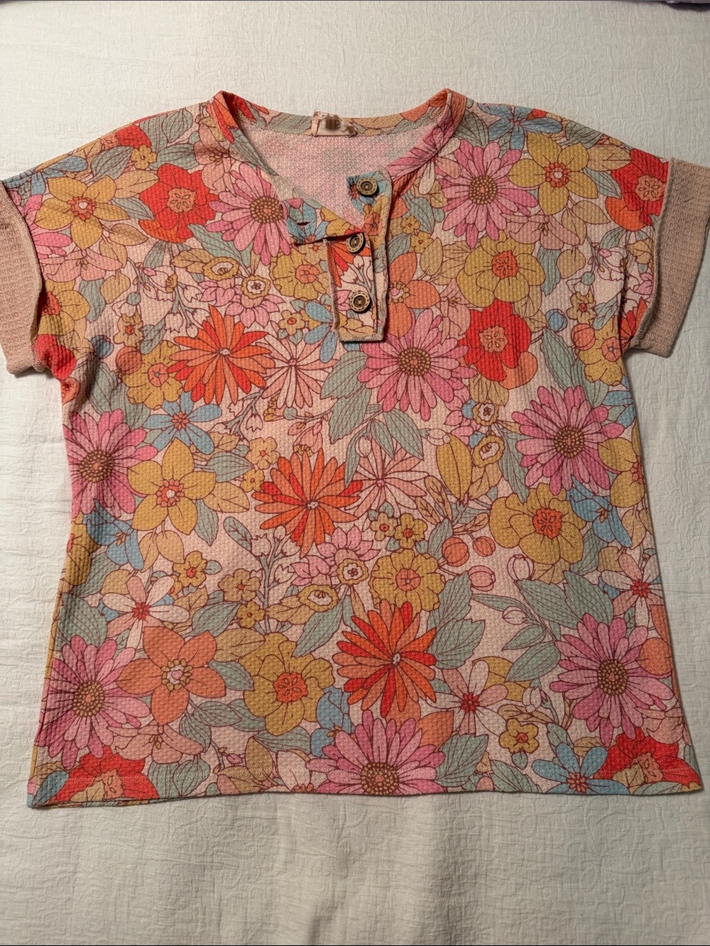 Floral Henley Top in Pink Multi